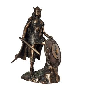 Veronese Viking Shieldmaiden Sword Shield Bronze Finished Statue Norse Mythology